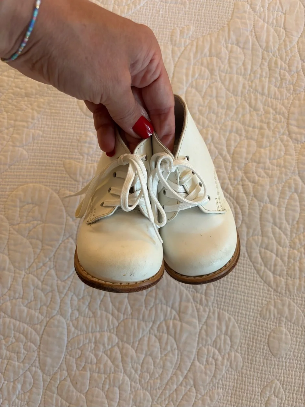 Josmo White Baby Leather Lace-Up Oxford Shoes